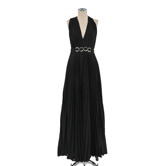 HALSTON HERITAGE Dress Womens Sz 2 Evening Gown Black Pleated Halter Retro NEW