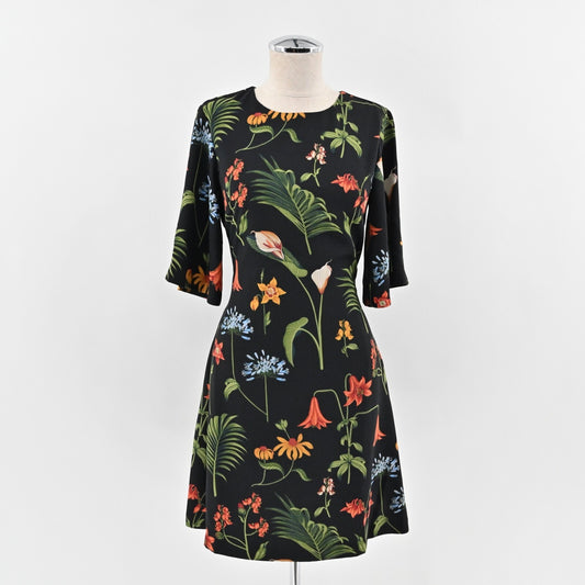 ANN TAYLOR Dress Size 2 Wild Botanical Self Tie Flare Floral Print Multicolor