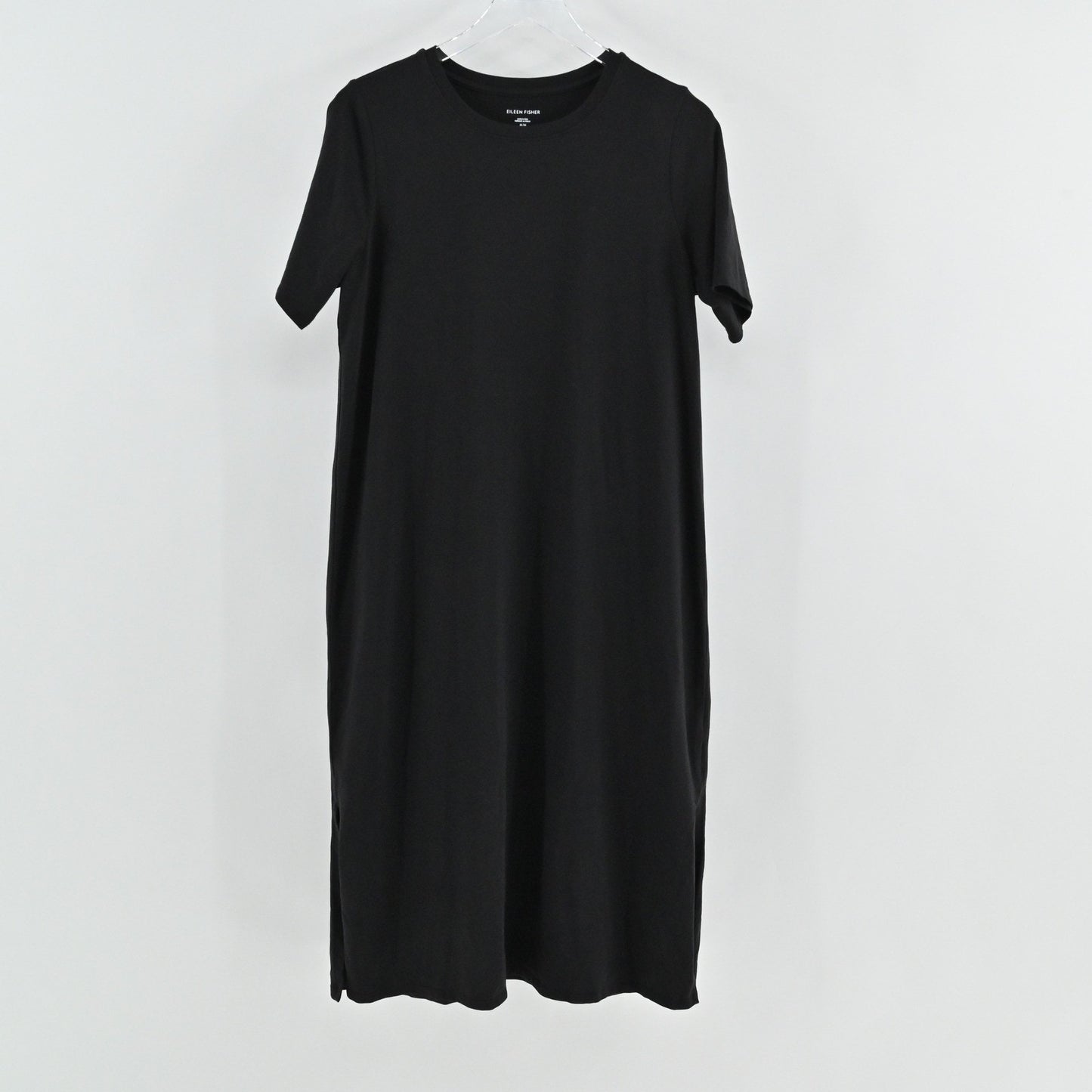 Eileen Fisher Womens Organic Cotton Midi Dress Size M Black Minimalist Lagenlook