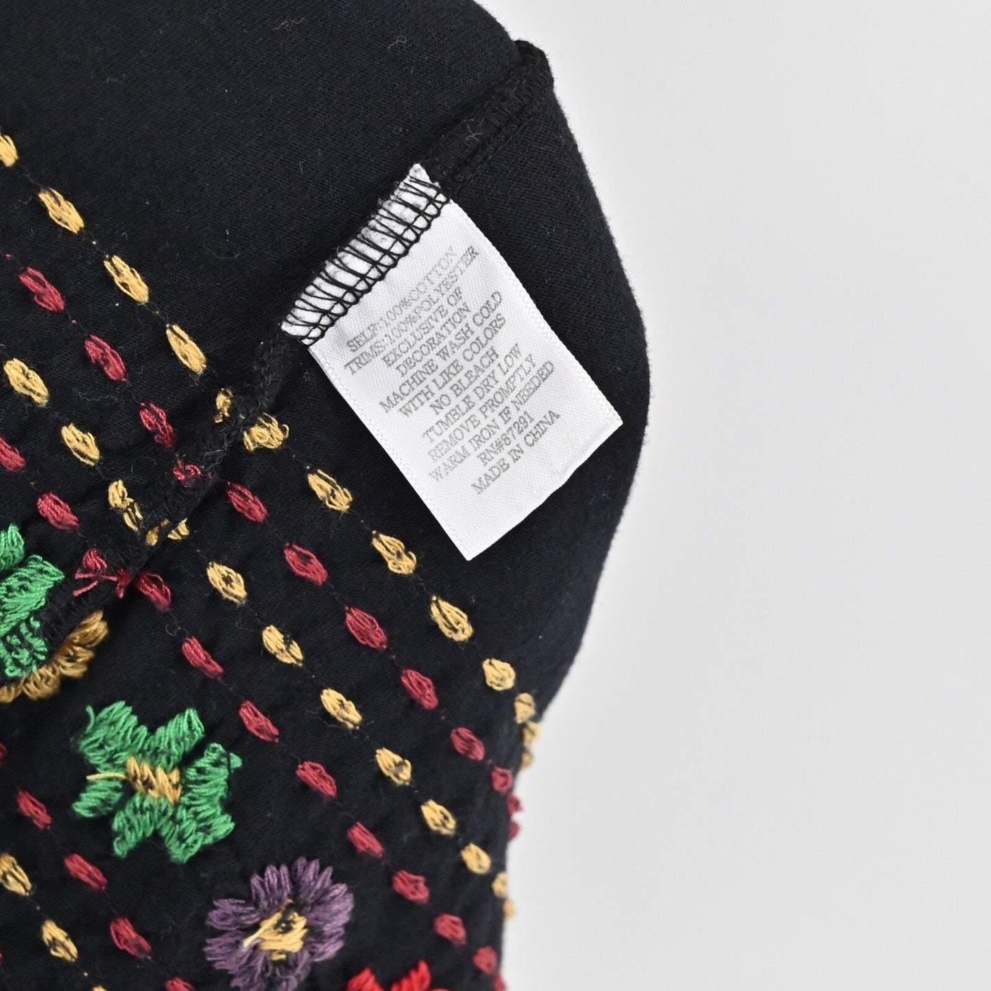 JOHNNY WAS Embroidered Wrap Dress Size S Black Floral Cotton V Neck 3/4 Sleeve