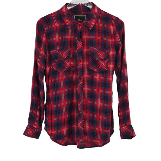 RAILS Top Womens Size XS Carmen Plaid Print Long Sleeve Button Up Pocket Front