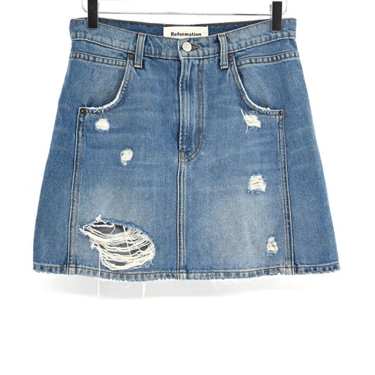 REFORMATION Skirt Womens Sz 27 Sami Denim Mini Distressed Boho Retro Grunge USA