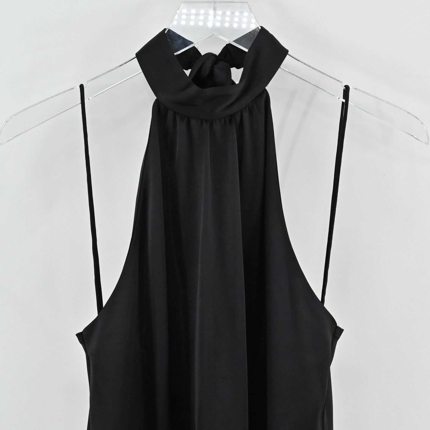 Alice Olivia Crystal High Tie Neck Halter Dress Size S Black Satin Sleeveless