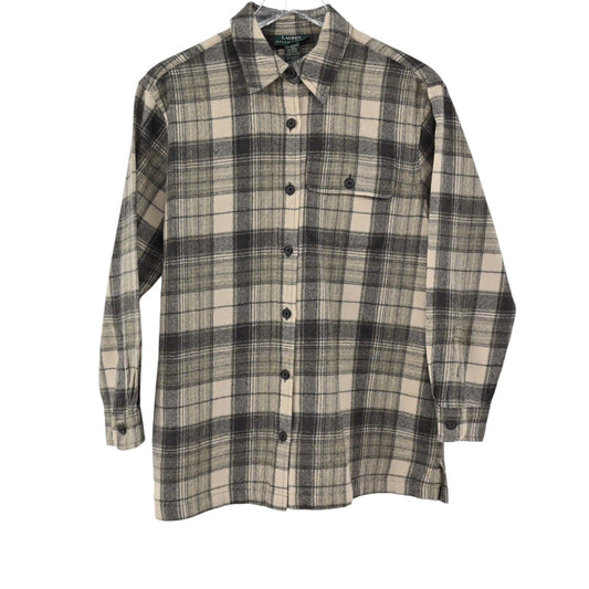 LAUREN RALPH LAUREN Shirt Mens Size M Long Sleeve Plaid Wool Button Up Pocket