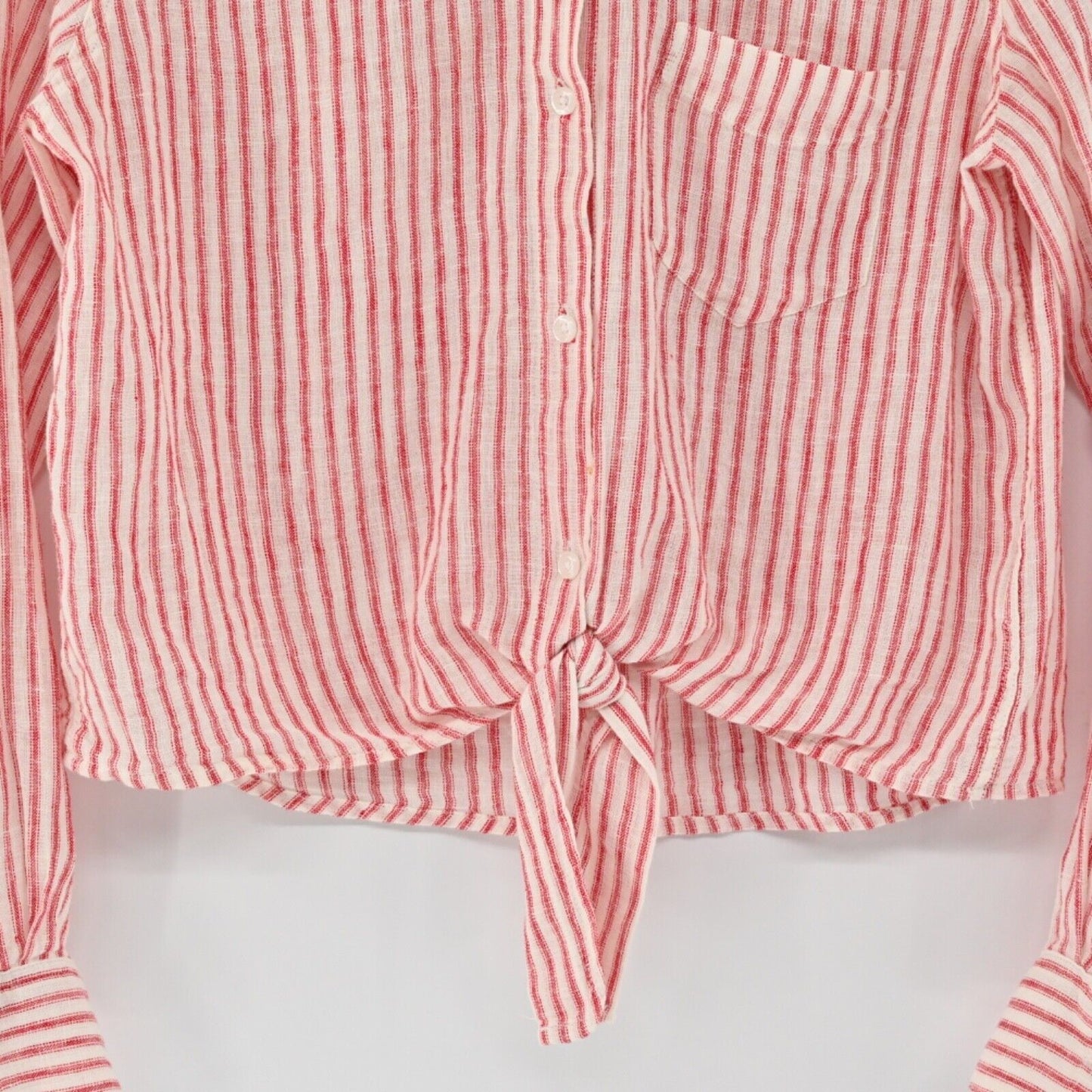 RAILS Top Womens Size XS Red White Belmont Stripe Linen Val Tie Front Button Up