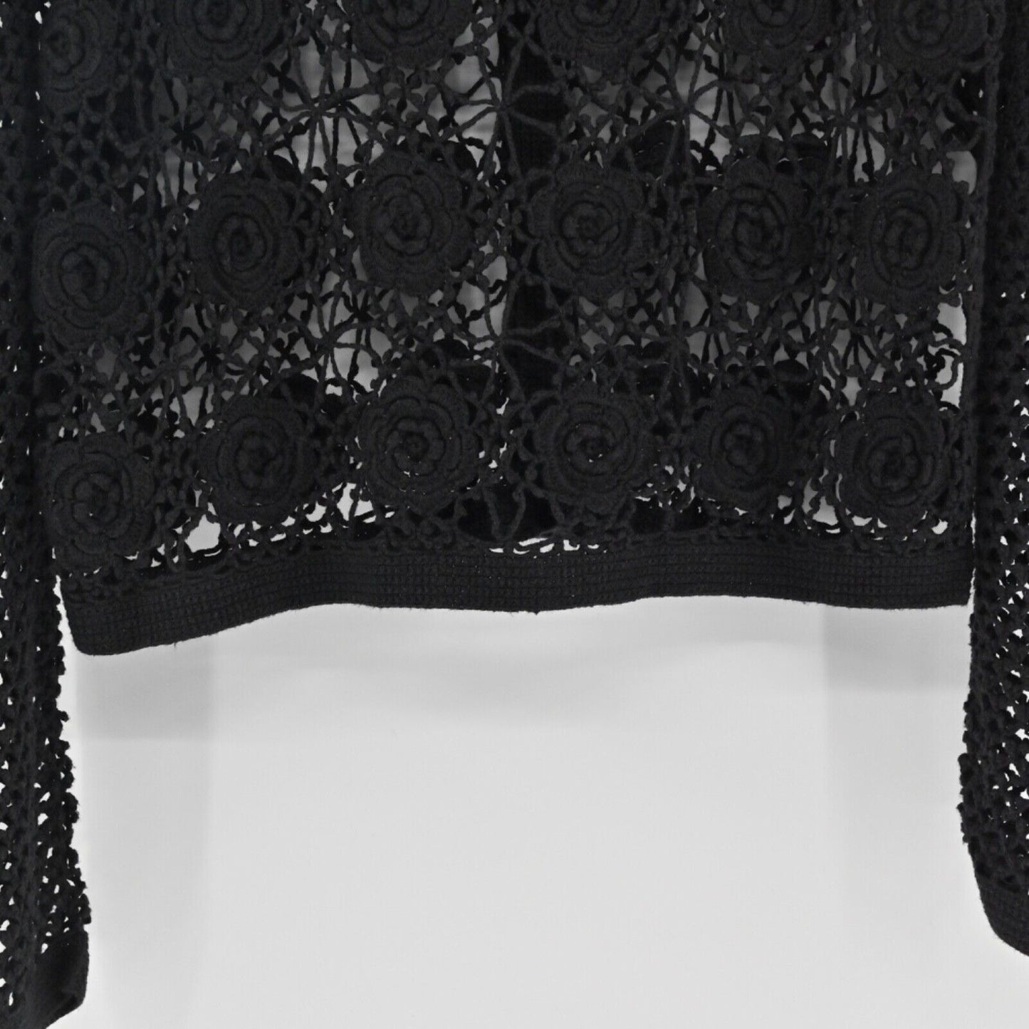 Vtg BODY ACTION DESIGN Cardigan Womens One Size Black Floral Crochet Cotton 90s
