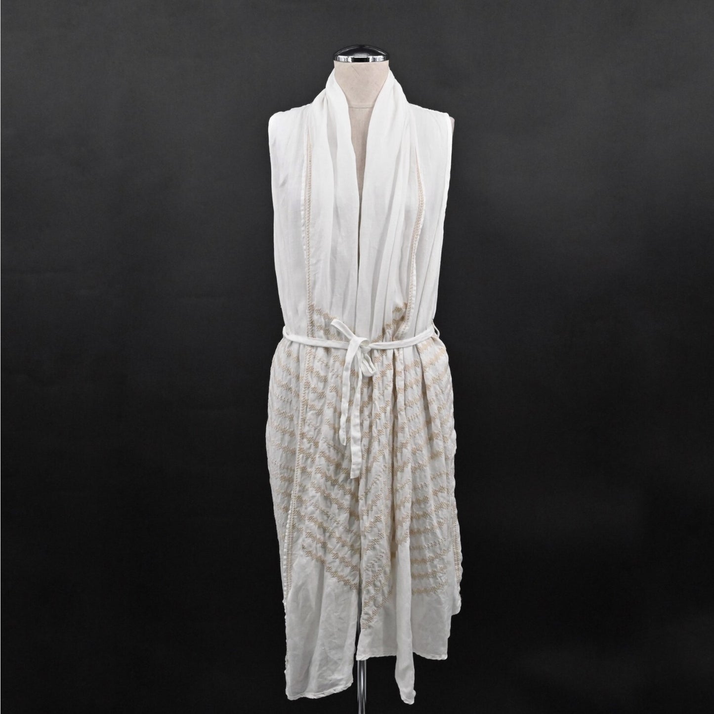 JOHNNY WAS Duster Womens Size OS Longline Embroidered Tie Waist Sleeveless Boho