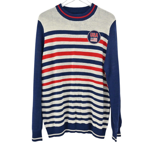 TIPSY ELVES Sweater Mens Sz L Striped USA Flag Crew Neck Retro Preppy Sportswear