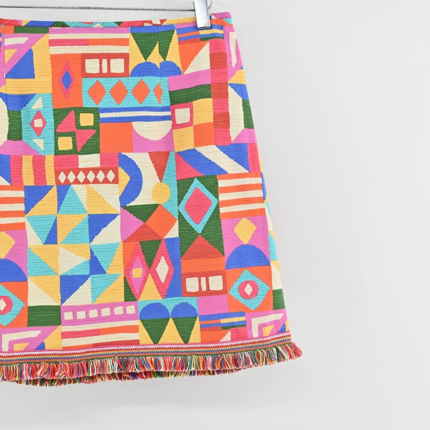 Antonio Melani Noa Geometric Skirt Size 8 Colorful Fringe Trim Dopamine Girl