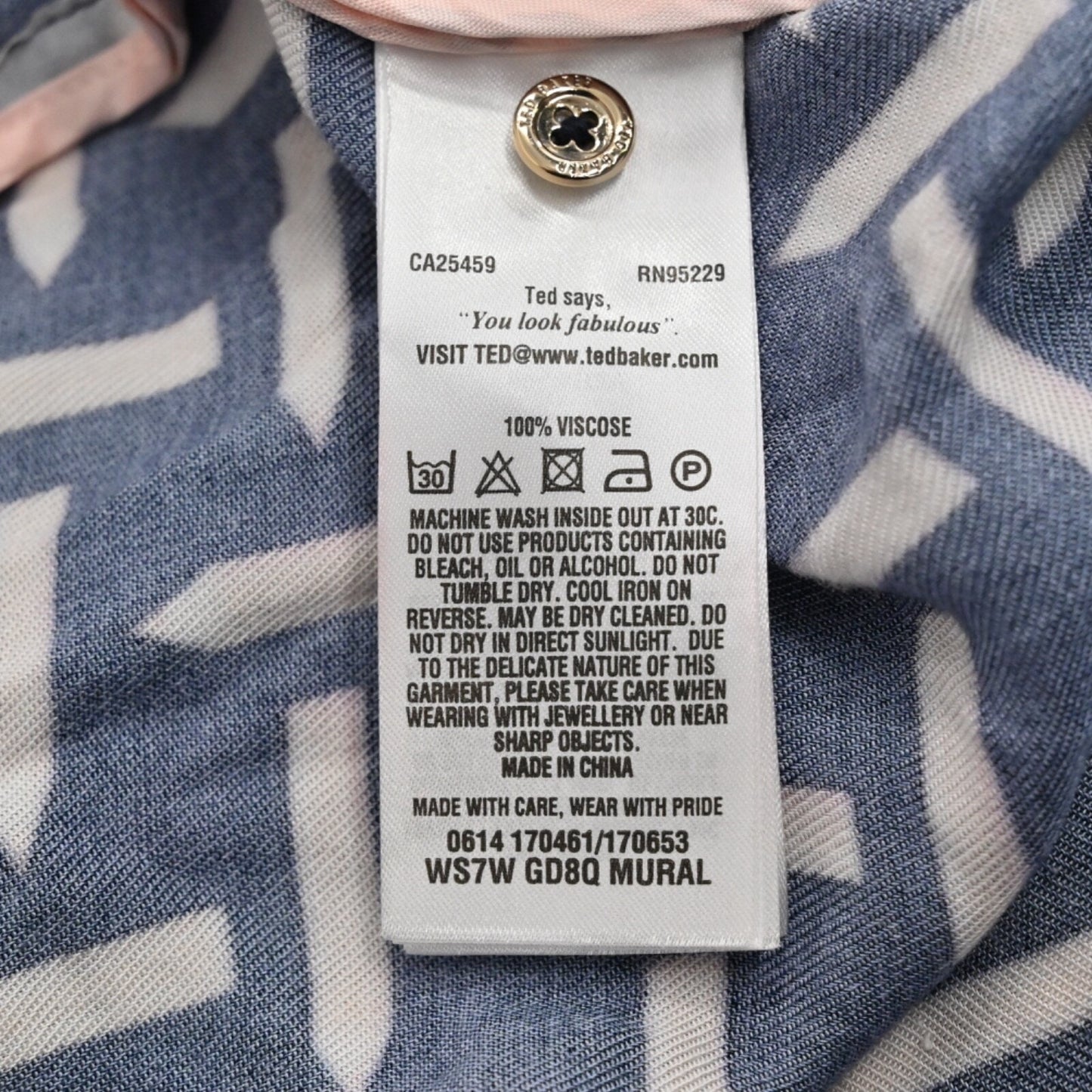 TED BAKER Womens Pencil Print Shift Dress Sz 4 Pink Blue Sleeveless Art Teacher