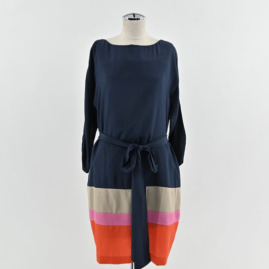 Eliza J Color Block Dress Size 10 Belted Button Navy Contemporary Modern Career