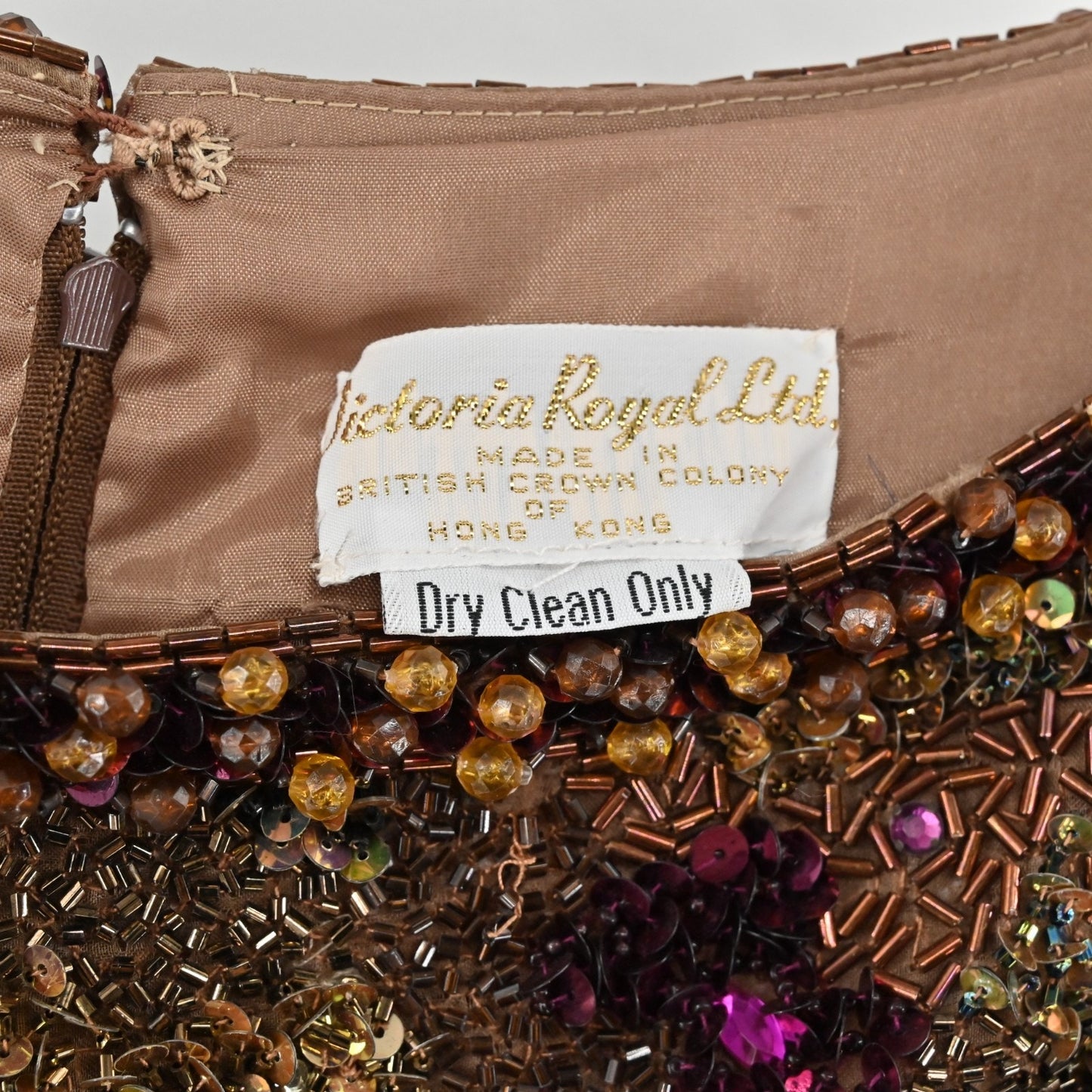 Vtg 60s Victoria Royal Beaded Evening Gown Dress Size 10 Silk Purple Taffeta Bow