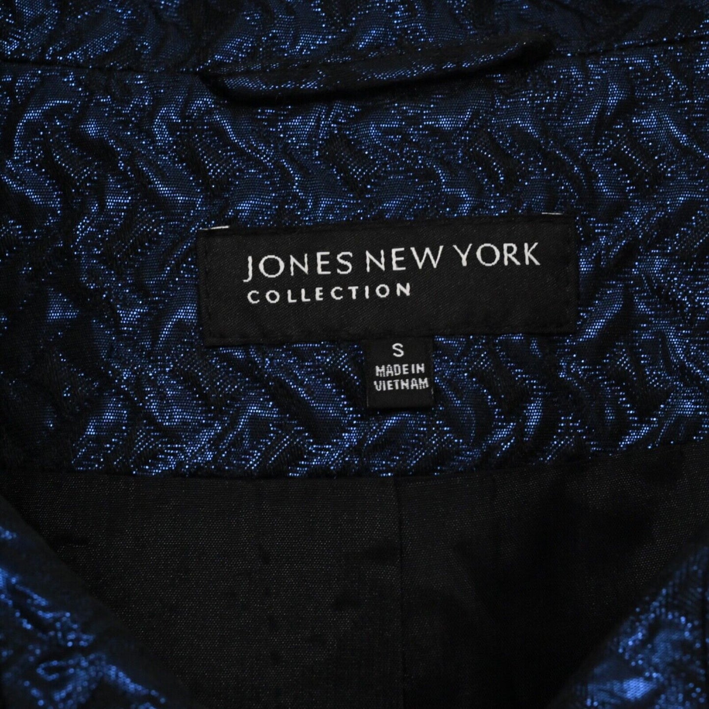 JONES NEW YORK Jacket Womens Sz S Blue Metallic Quilted Herringbone Button Front