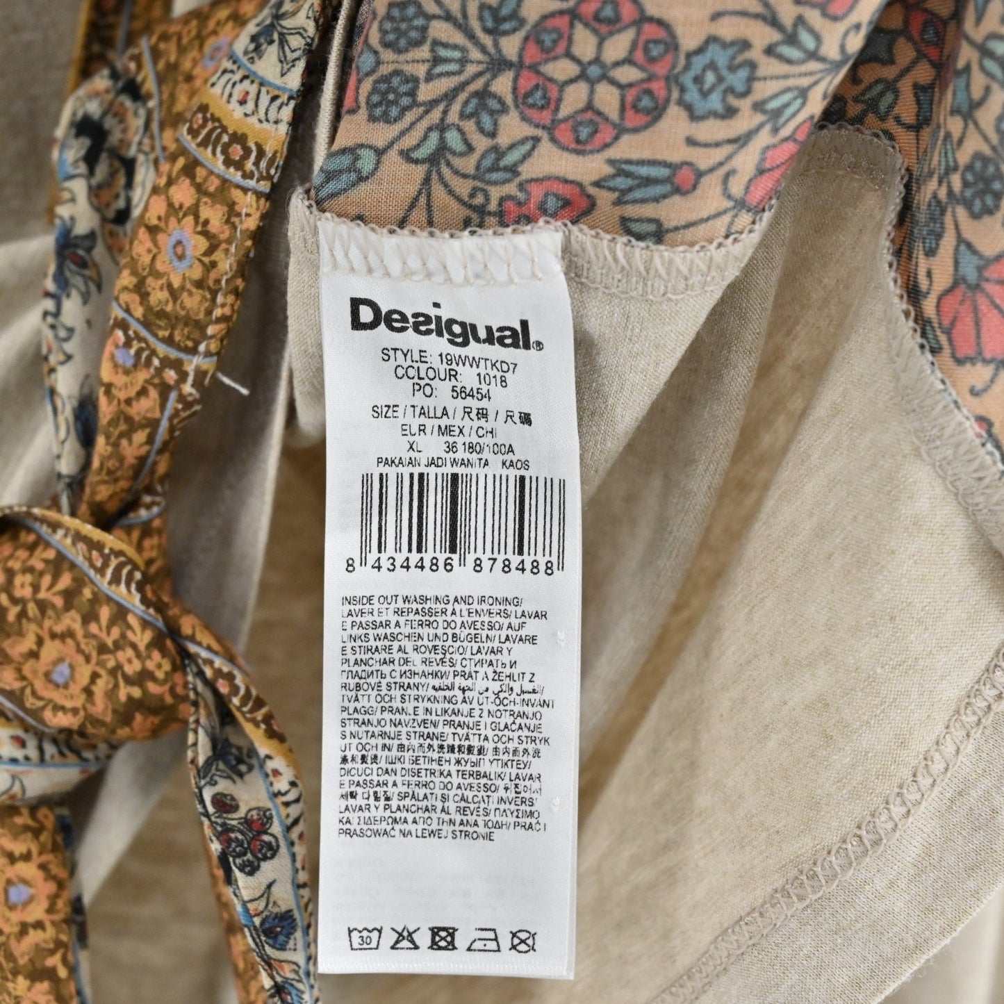 Desigual Womens Tie Front Patchwork Top Size XL Bohemian Artistic Long Sleeve