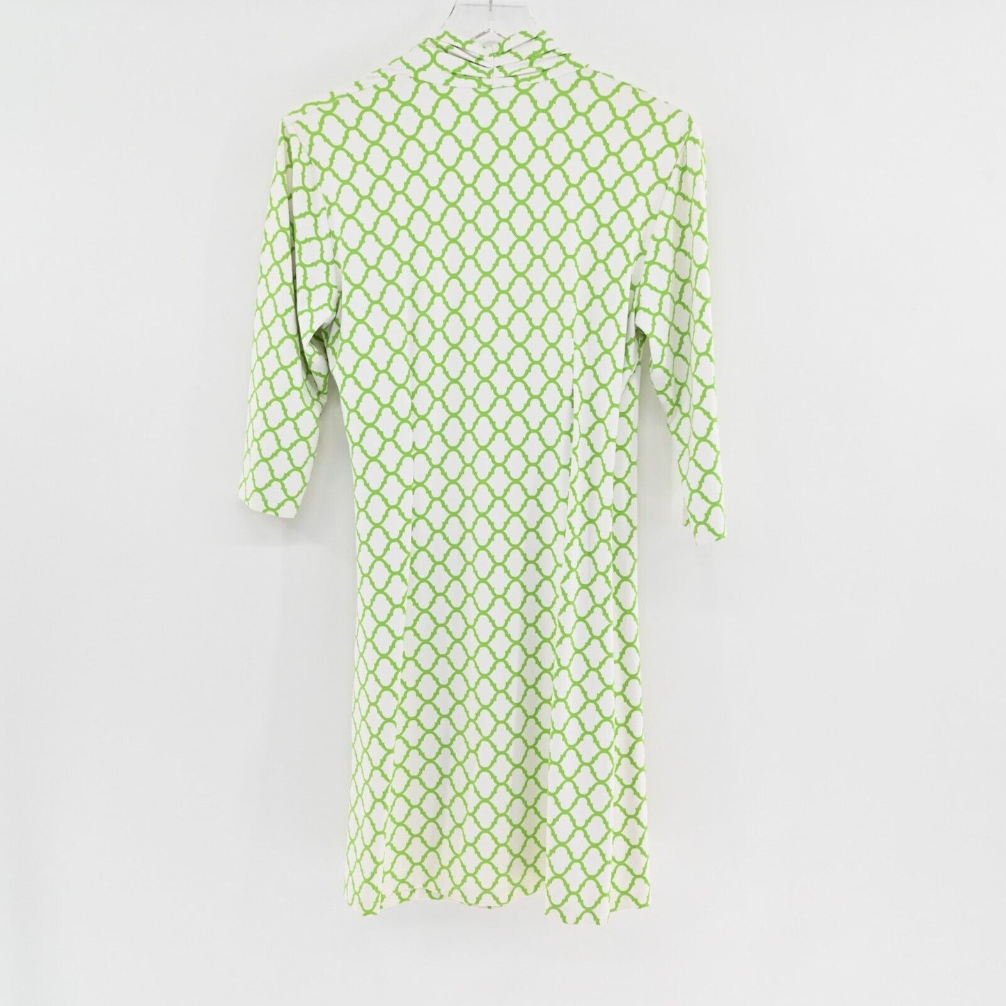 J MCLAUGHLIN Dress Size M Catalina Cloth Green White Faux Wrap Trellis Print