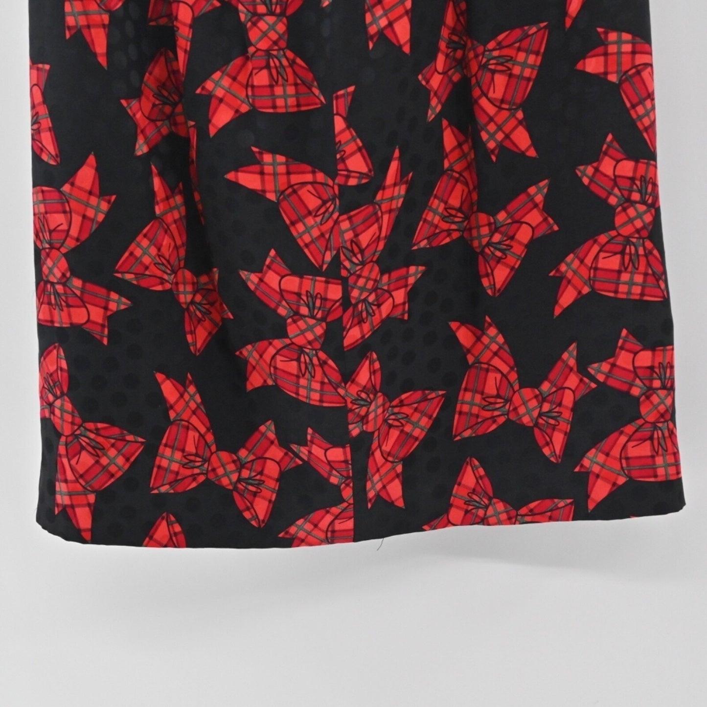 Vtg 80s Holiday Bow Silk Skirt Size 10 Black Red Pleated Ugly Christmas Party