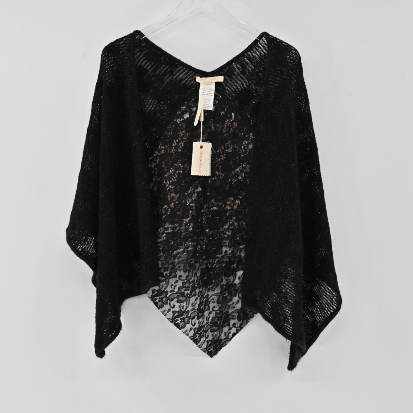 ANTHROPOLOGIE Poncho Womens Size M CECILIA PRADO Black Floral Metallic Wrap NEW