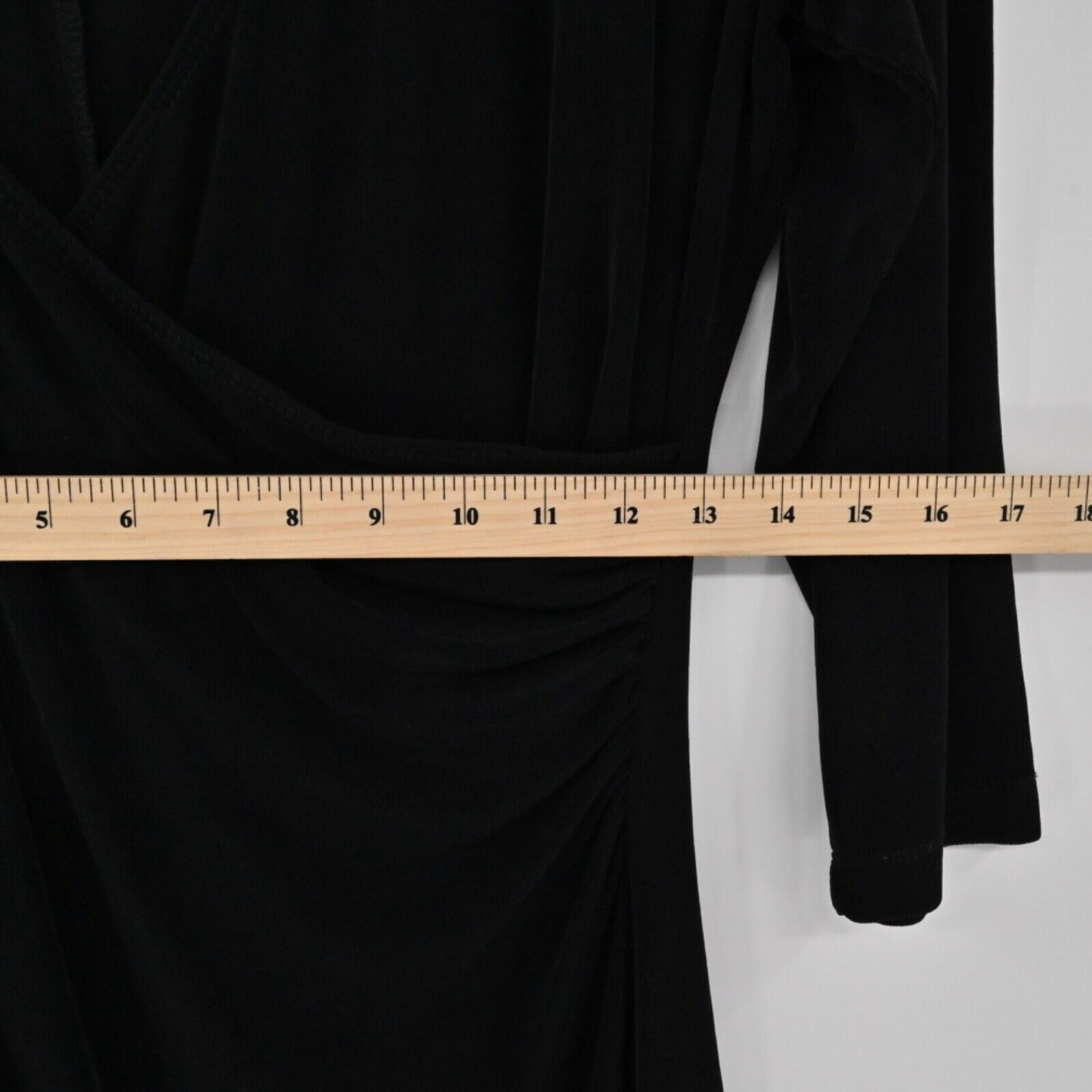CHICOS Dress Womens Size L Black Knit Travelers Faux Wrap Long Sleeve VNeck USA