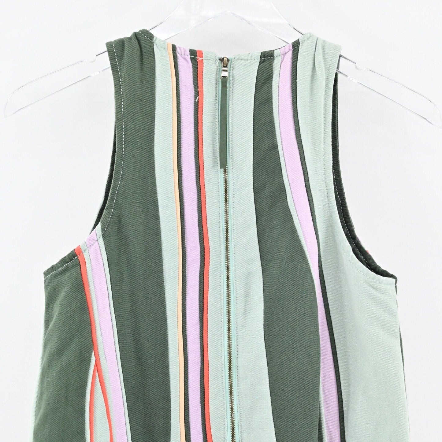 ANTHROPOLOGIE Dress Sz XSP MAEVE Keri A Line Green Stripe Cotton Linen Mini 60s