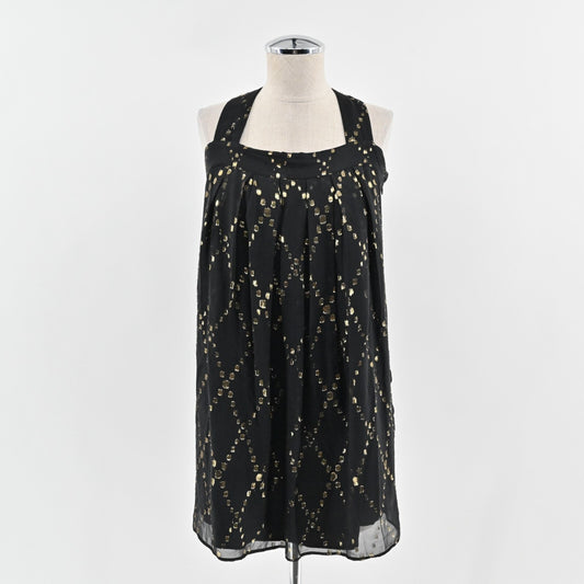 ADAM LIPPES Silk Dress Sz 6 AdamPlusEve Black Gold Lurex Detail Sleeveless Mini