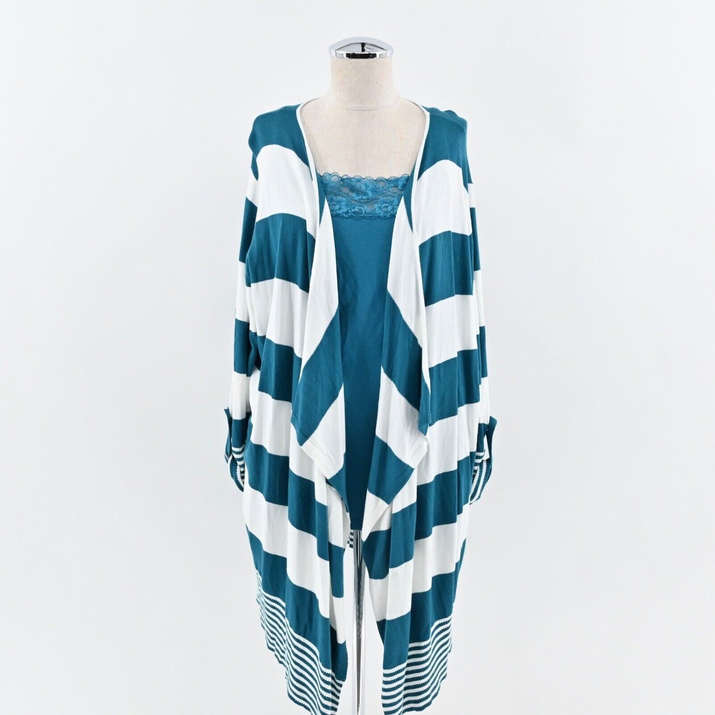 TORRID Set Womens Size 2X Blue Stripe Drape Open Front Cardigan Lace Trim Cami