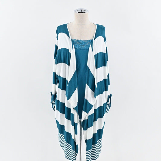 TORRID Set Womens Size 2X Blue Stripe Drape Open Front Cardigan Lace Trim Cami