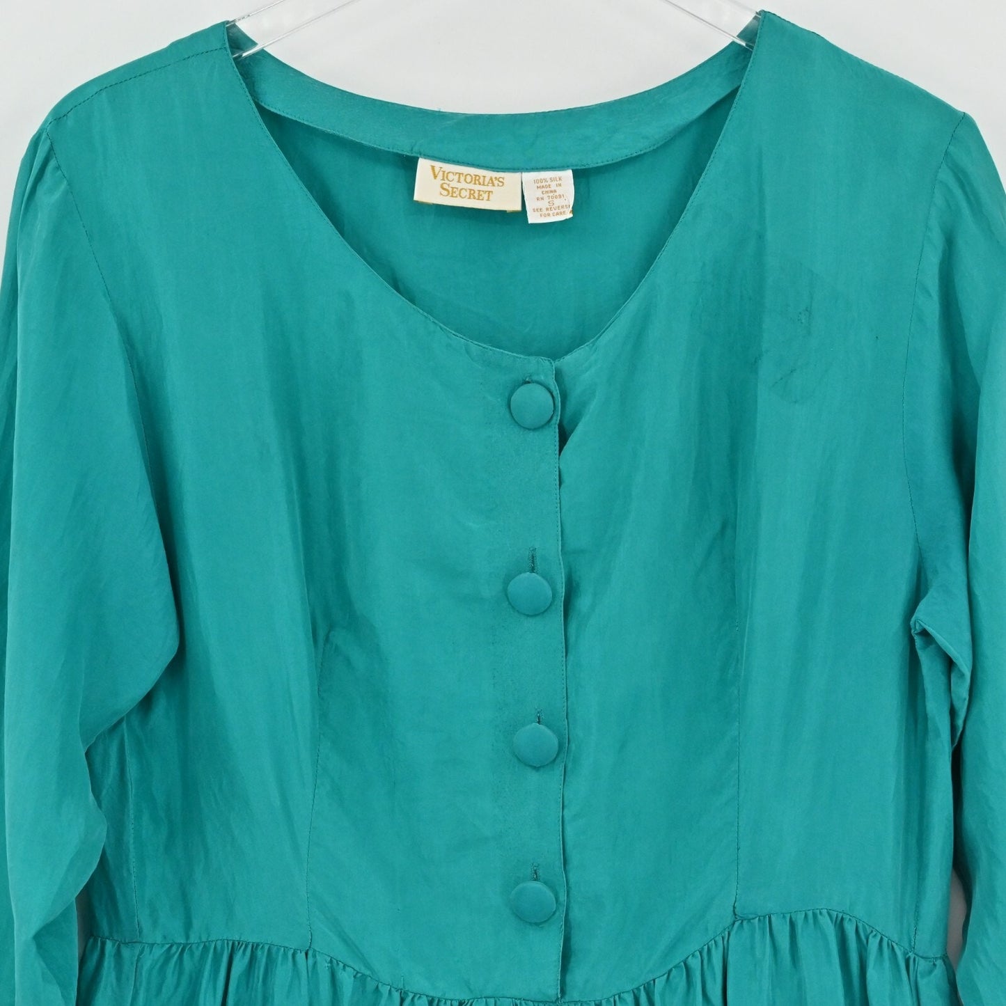 Vtg Victorias Secret Gold Label Silk Dress Size S Teal Button Modest Timeless
