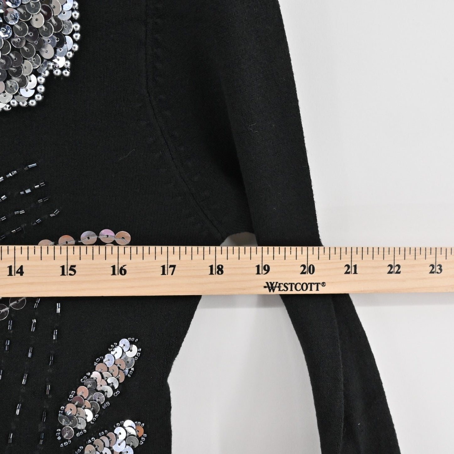 Vtg Y2k Sequin Floral Sweater Womens Size XS Black Knit Beaded Hippie Dead Stock