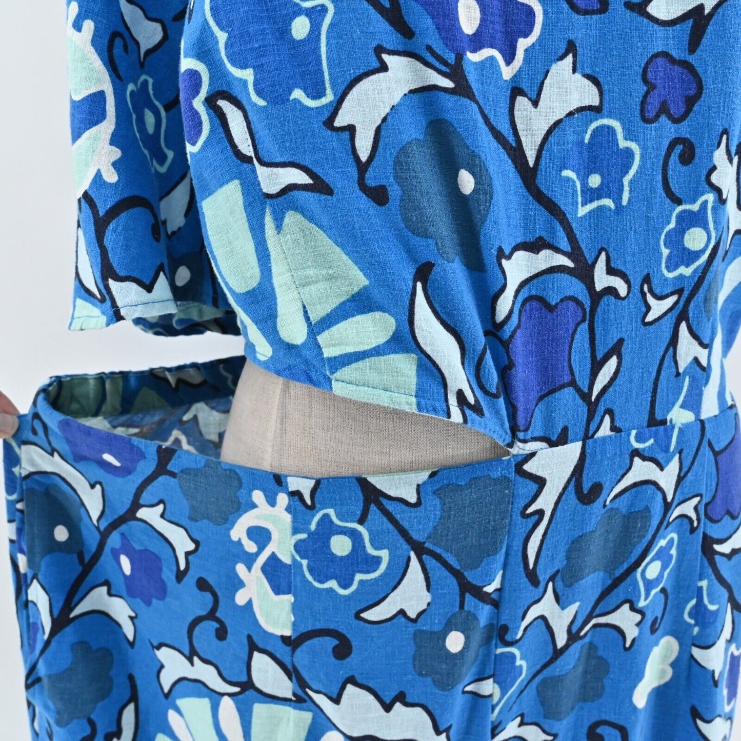 RHODE Jumpsuit Womens Size XXL Target Zinnia Blue Print Bell Sleeve Cut Out
