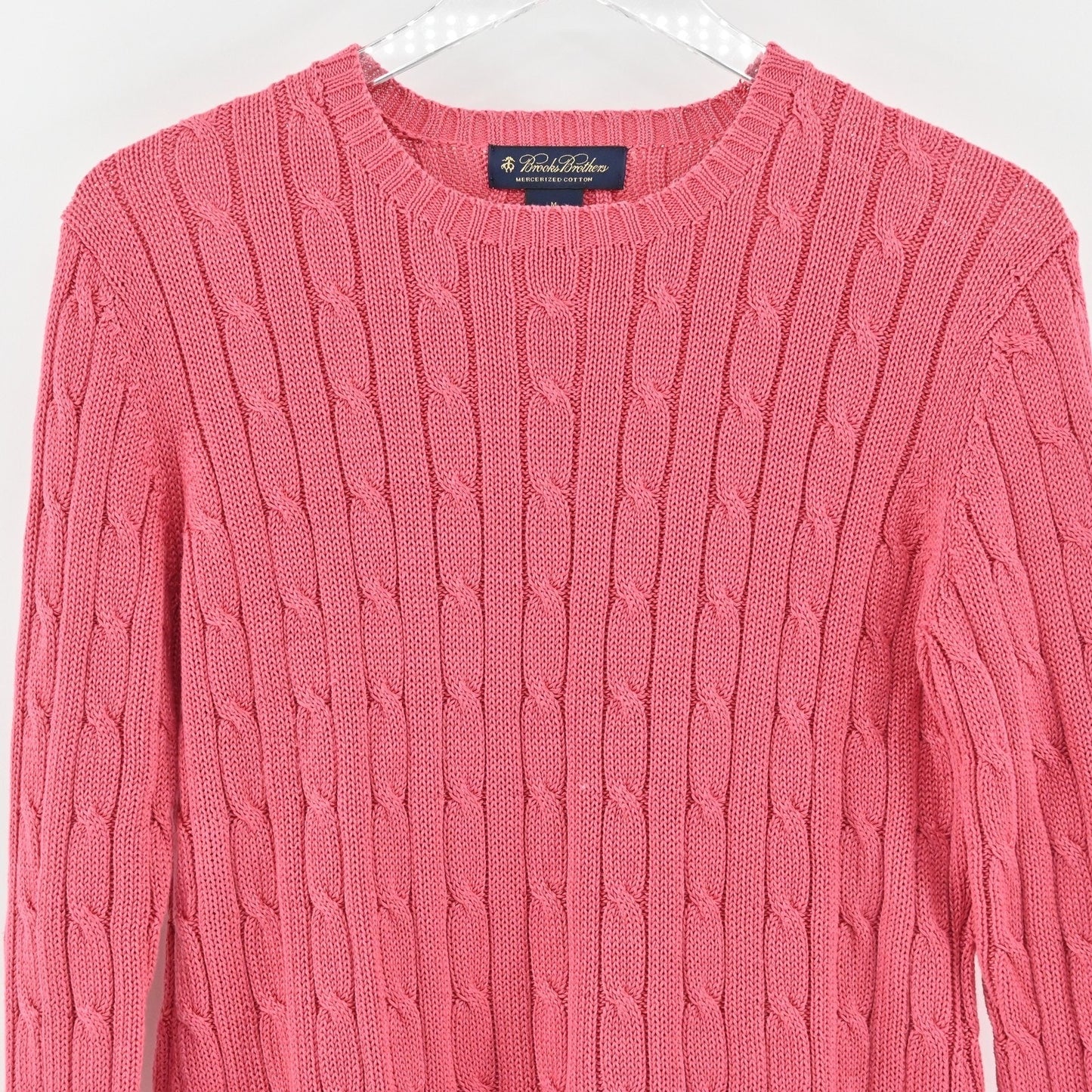 Brooks Brothers Womens Sweater Size M Pink Cable Knit Crewneck Pullover Classic