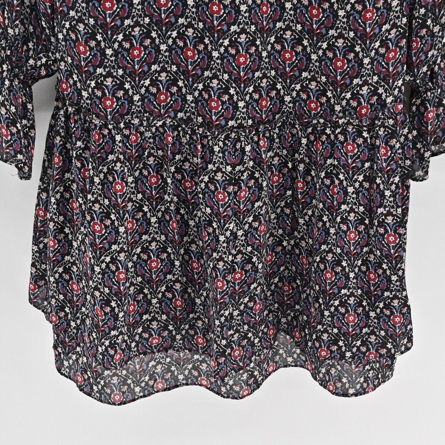 JOIE Dress Sz S Jamira Black Floral Silk Tie Neck Bell Sleeve Ruffle Mini Ditsy