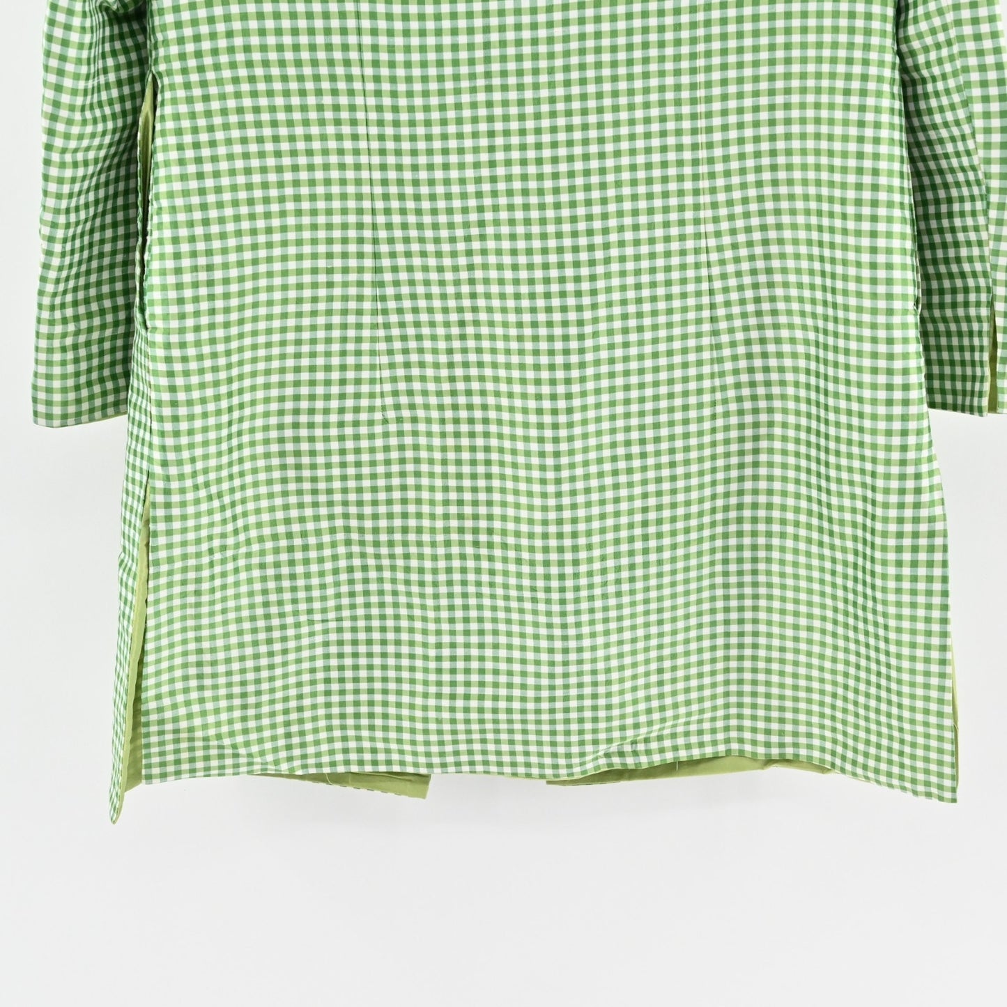 Vtg GRACE CHUANG Womens Silk Green Jacket Size M Gingham Open Front Longline