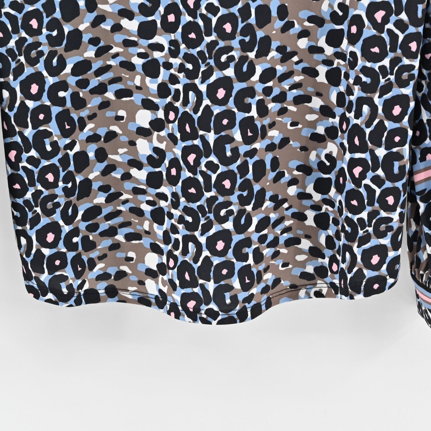 HALE BOB Womens Beaded Top Size M Blue Leopard Print V Neck Long Sleeve Bohemian