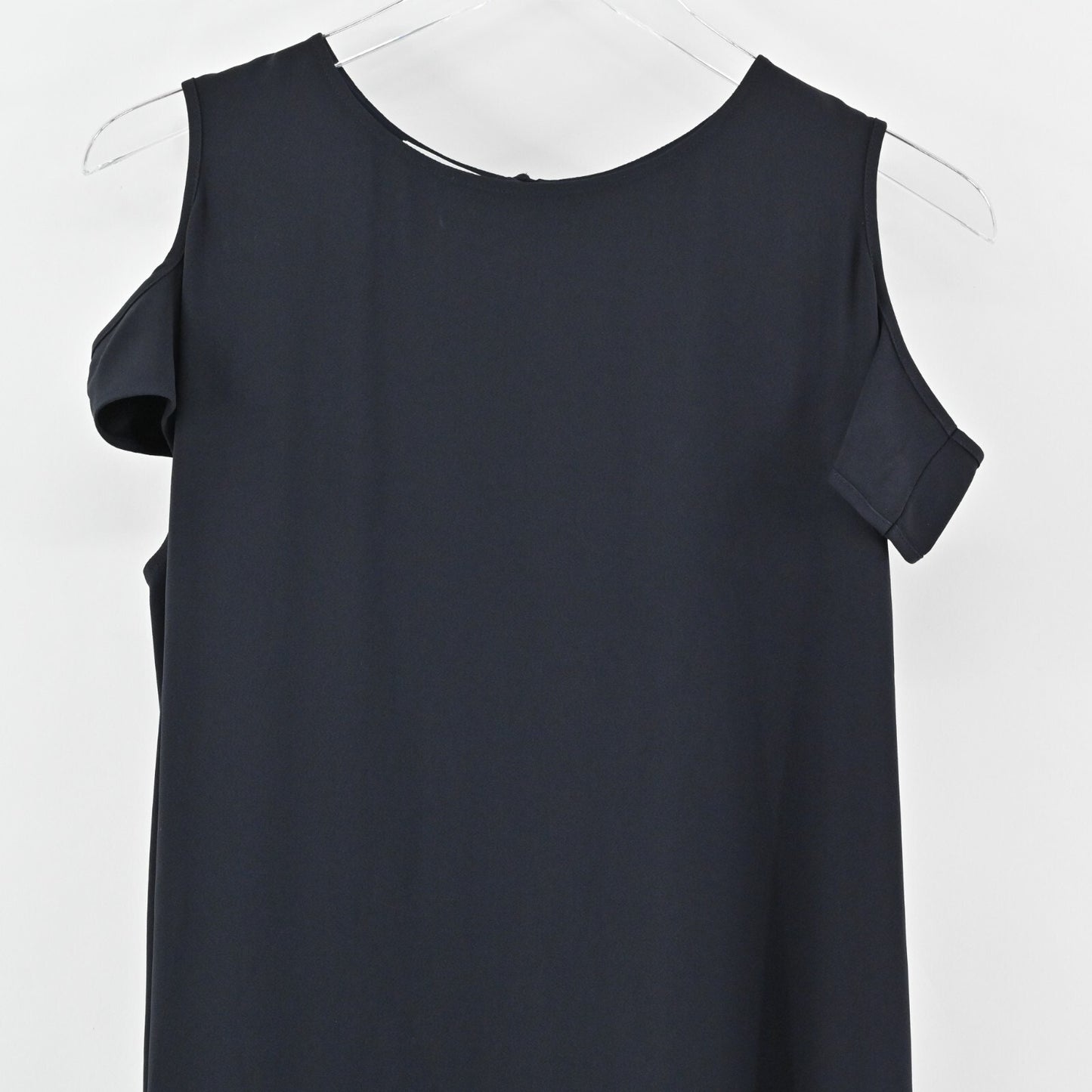 HELMUT LANG Silk Dress Size L Dark Navy Cold Shoulder Relaxed Trim Lagenlook