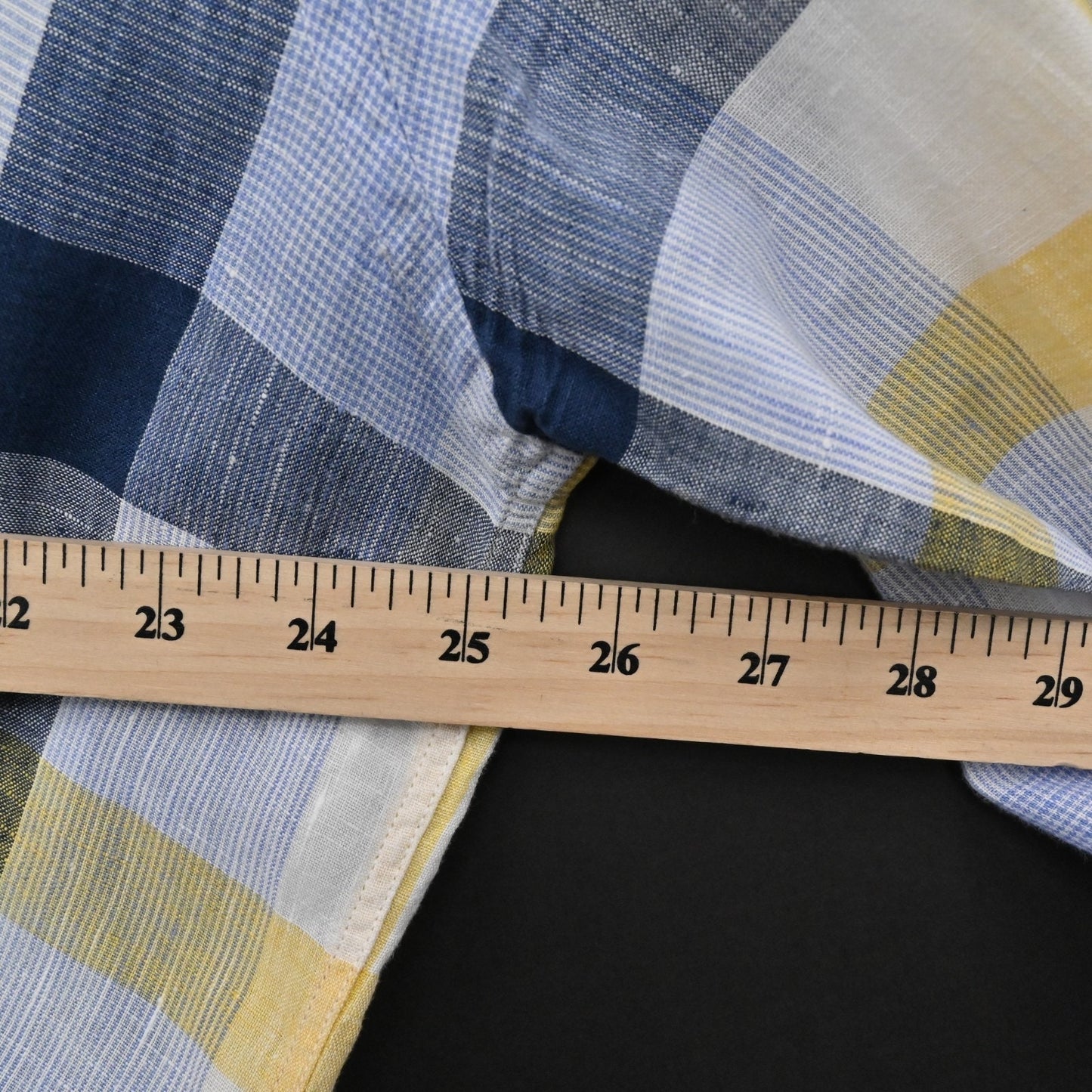 J McLaughlin Mens Plaid Collared Shirt Size XL Linen Blue Yellow Button Down