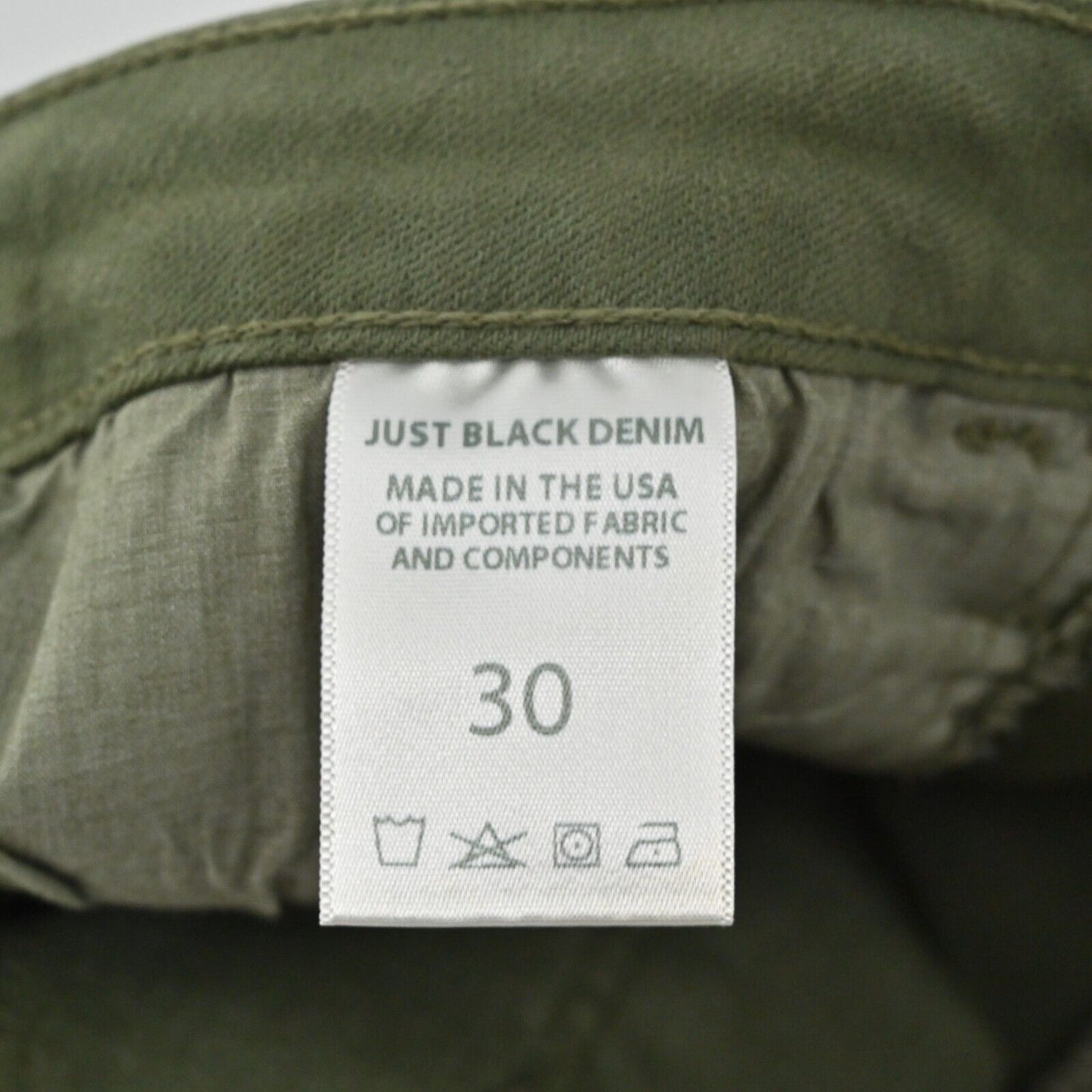 JUST BLACK DENIM Jeans Womens Sz 30 Green Crop Ankle Army Fringe Made in USA NEW