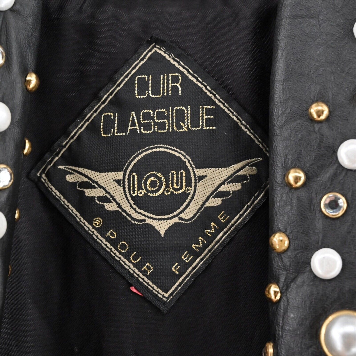 VINTAGE Leather Jacket Womens Sz M Black Studded Crop Moto Grunge Retro USA 80s