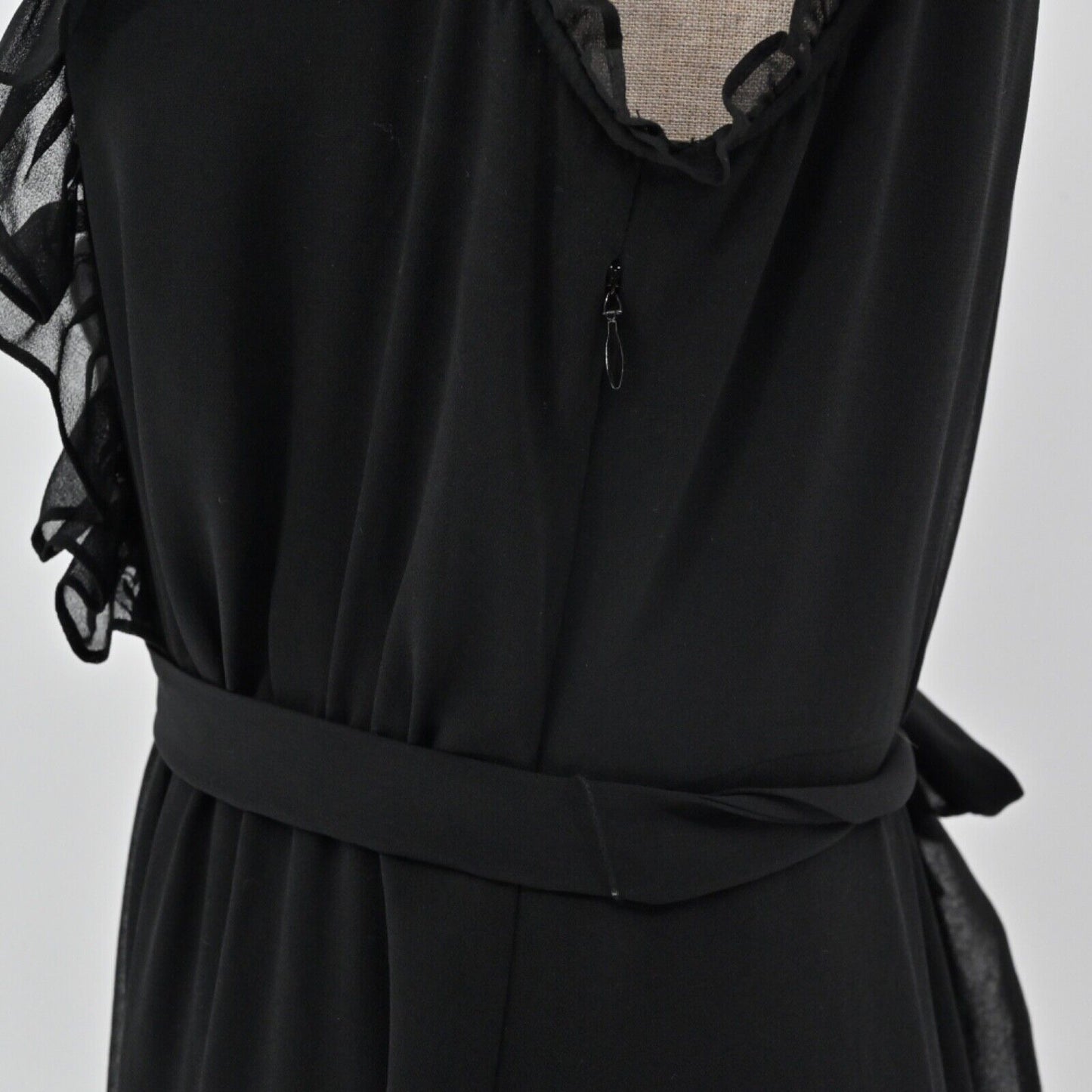 BODEN Dress Womens Sz 8P Black Sleeveless Ruffle Elise Midi Shift ANTHROPOLOGIE