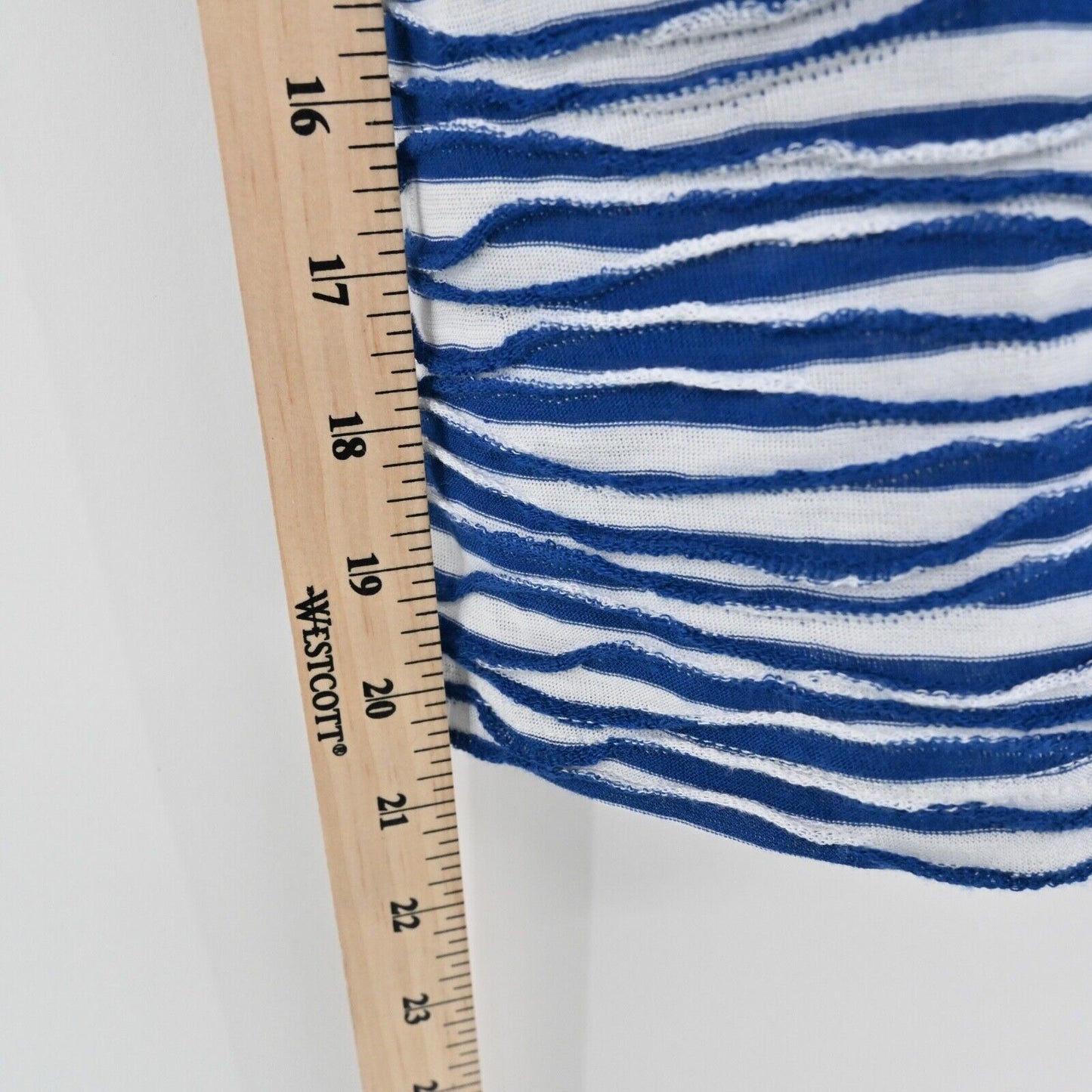 ANTHROPOLOGIE Top Womens Size S Blue Stripe Knit MAEVE Cutout Neck Puff Sleeve