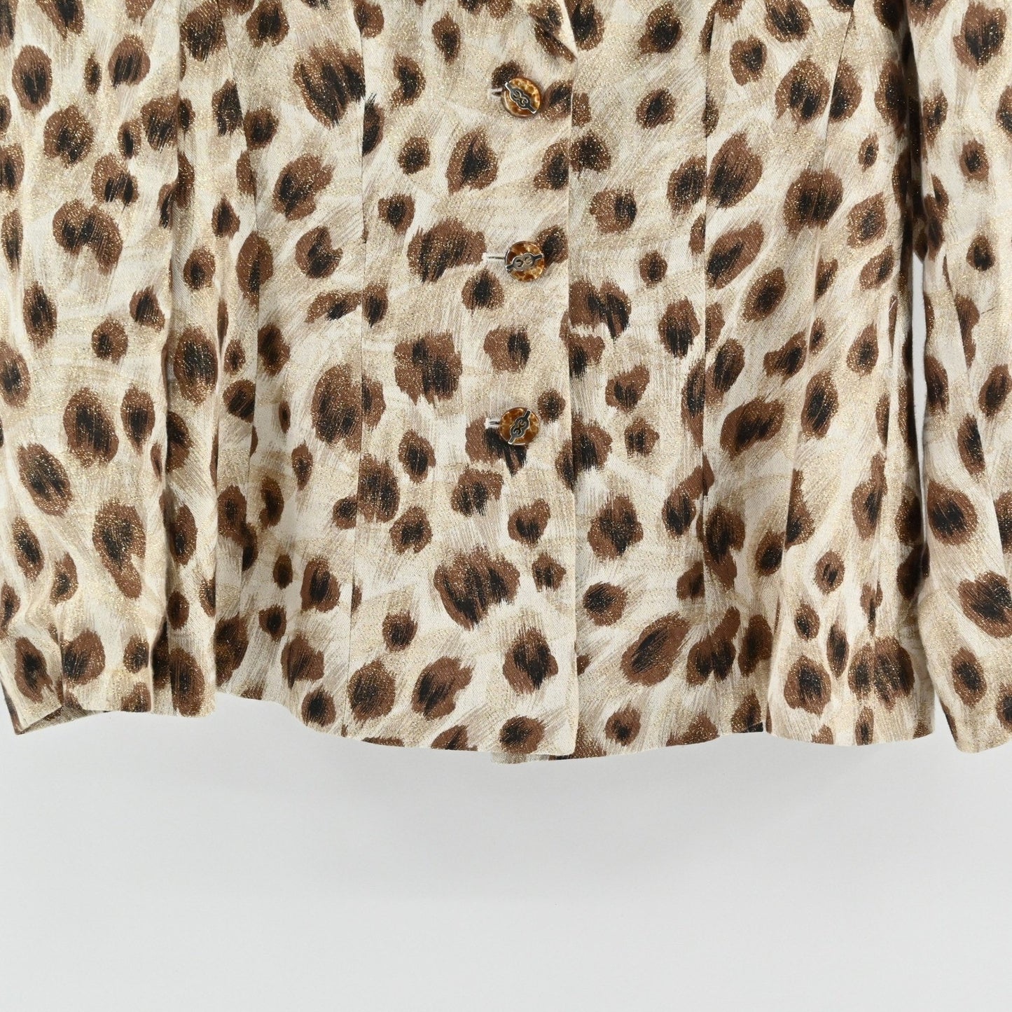 Vtg Escada Womens Blazer Size 36 Leopard Print Linen Gold Metallic Jacket Luxury