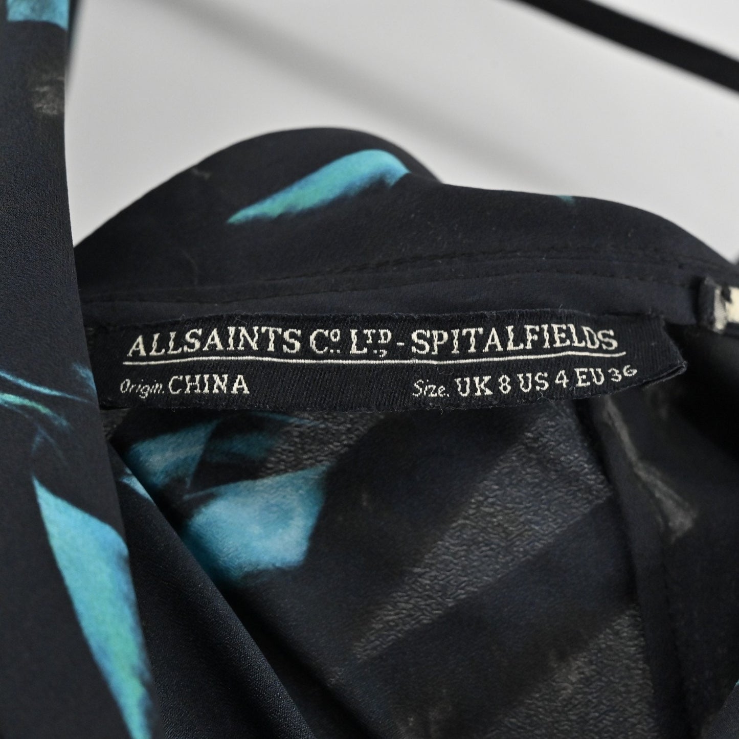 Allsaints Opium Oriana Dress Size 4 Blue Black Abstract Print Asymmetric Mini