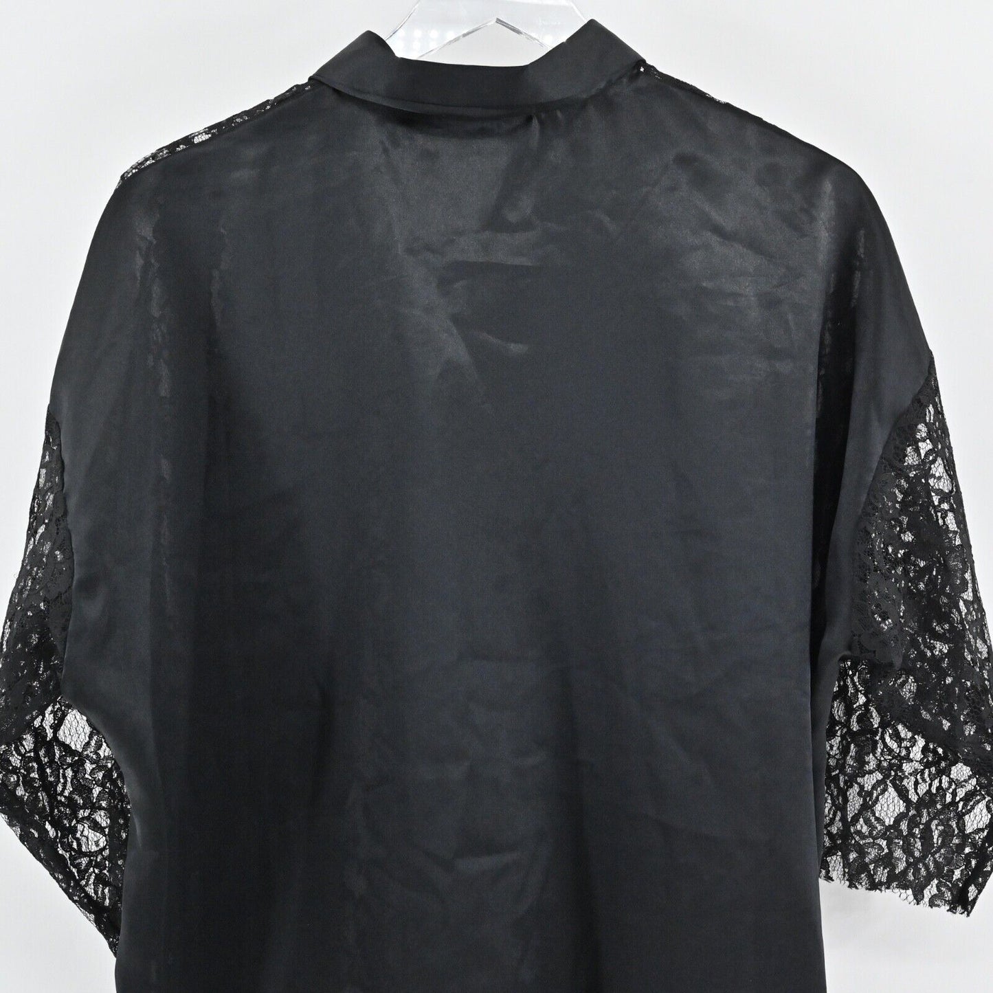 Vtg VICTORIAS SECRET Gold Label Dress Size M/L Black Satin Sheer Floral Lace 80s