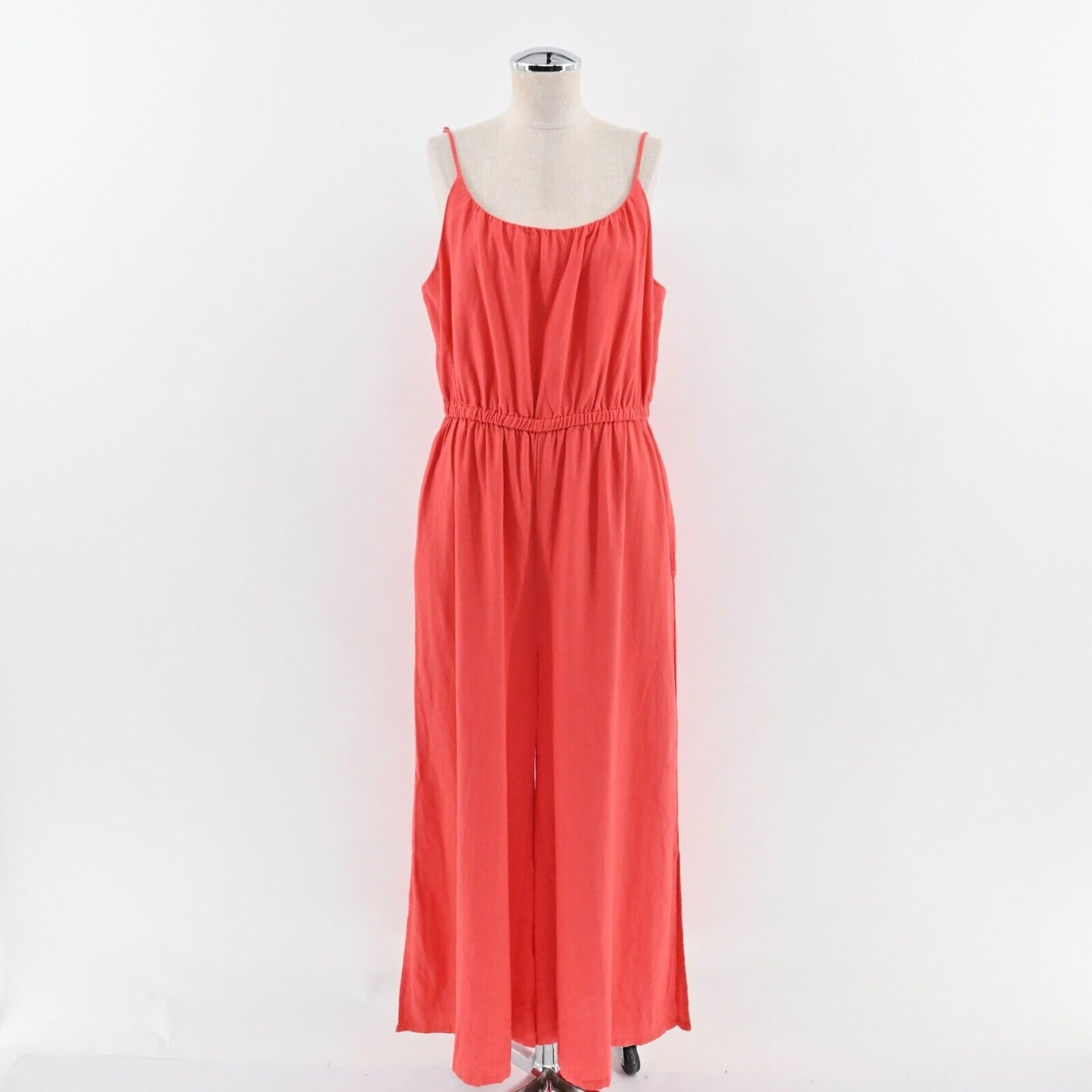 HAUTE HIPPIE Jumpsuit Size L Coral Linen Wide Leg Sleeveless Boho Festival Retro