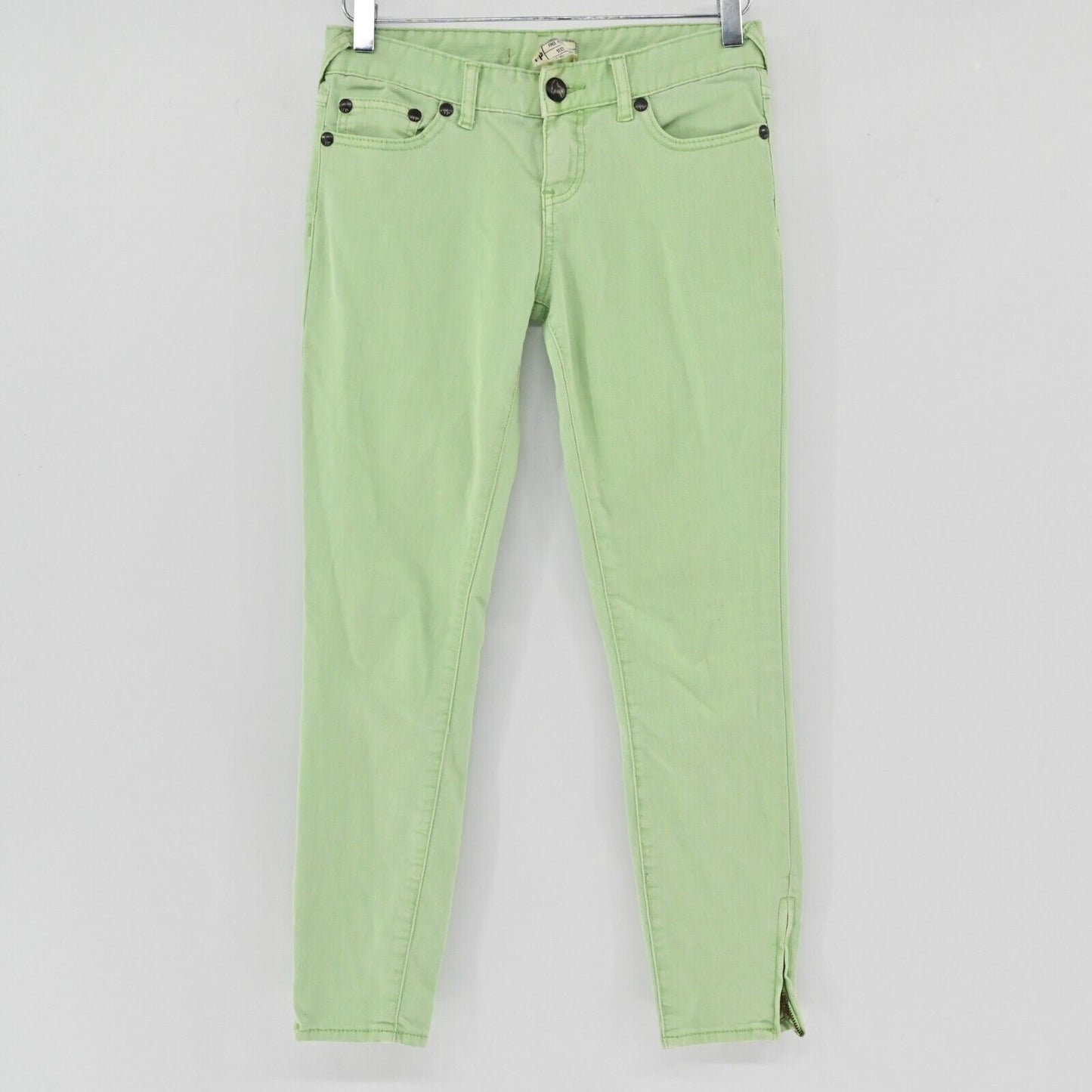 FREE PEOPLE Jeans Womens Sz 26 Low Rise Mint Green Skinny Leg Stretch Zip Ankle