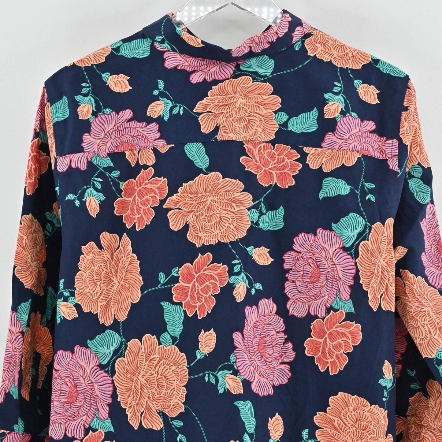 CHICOS Womens Top Size XL Cotton Floral Button Tropical Vibrant Orange Pink