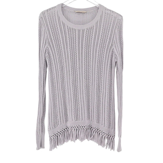 SOFT SURROUNDINGS Sweater Womens Size L Purple 100% Cotton Open Knit Fringe Boho