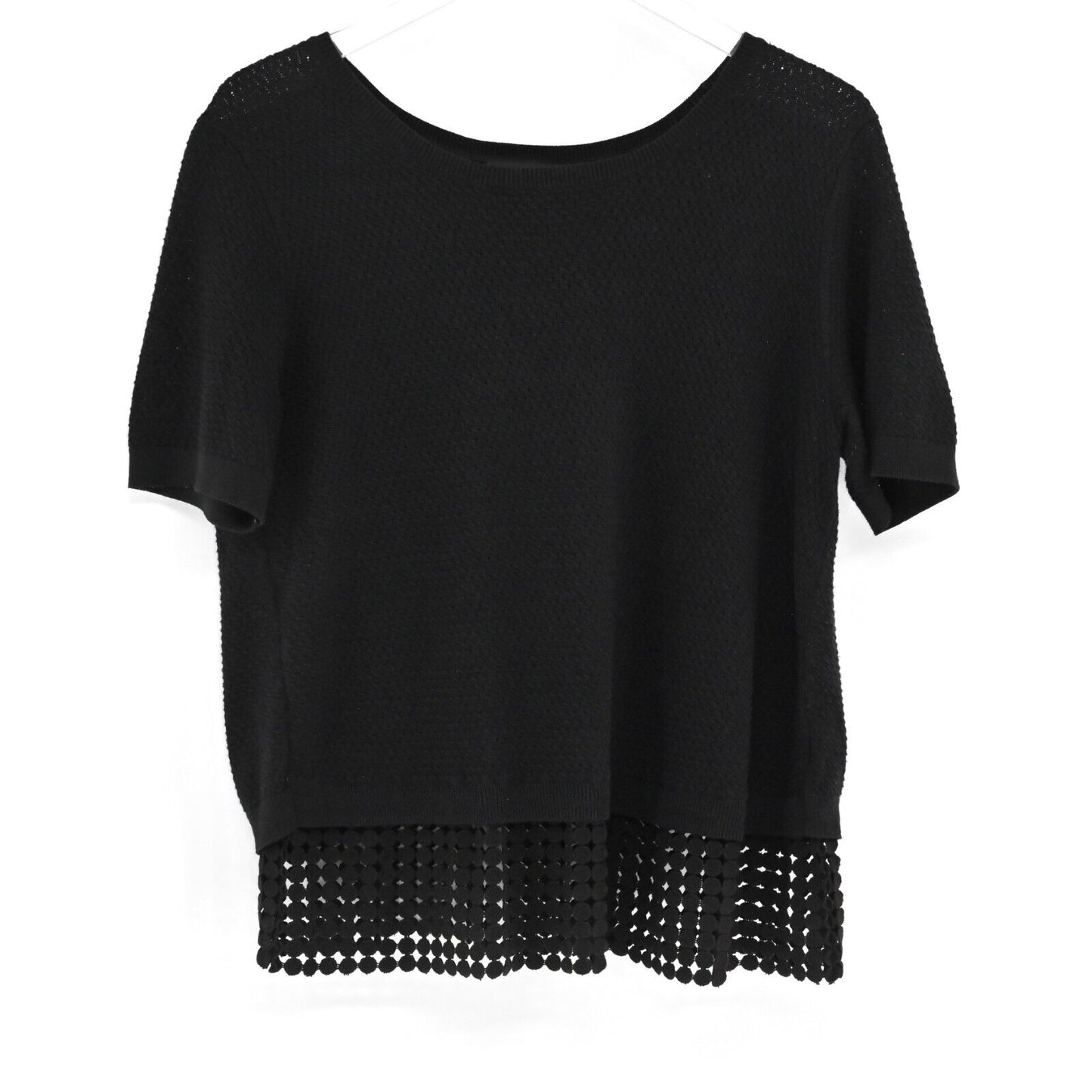 SACHIN BABI Top Womens Size Large Black Knit Split Back Dotted Mesh Layer Trim