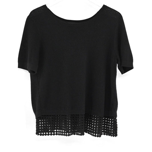 SACHIN BABI Top Womens Size Large Black Knit Split Back Dotted Mesh Layer Trim