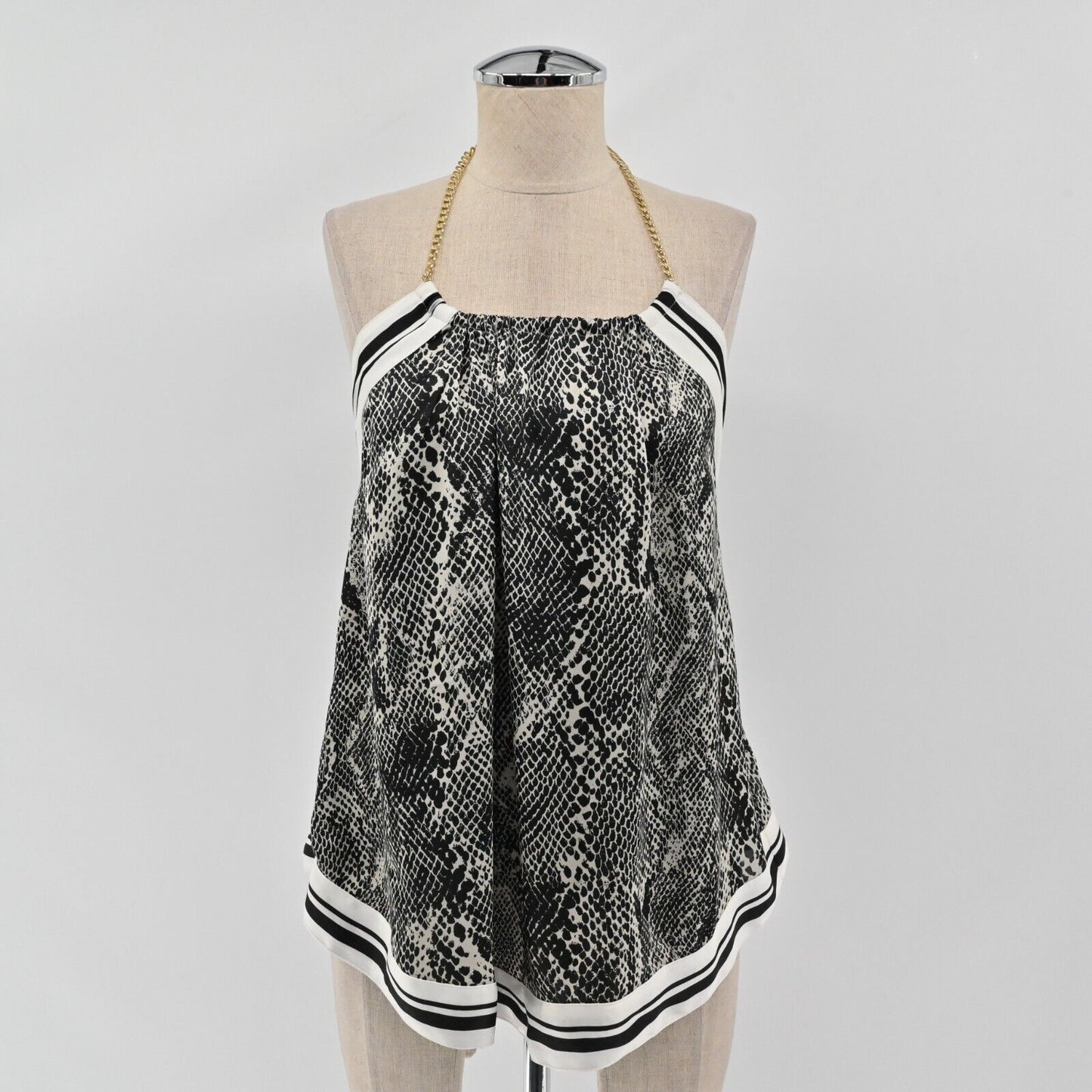 EXPRESS Top Womens Size XS Sleeveless Halter Snakeskin Stripe Print Tie Back