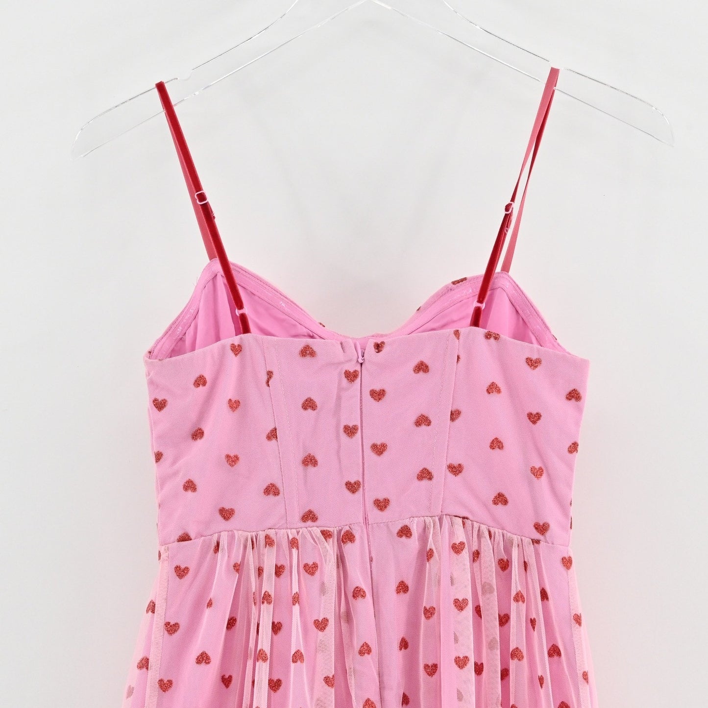 Betsey Johnson Foil Printed Tiered Sweetheart Dress Size 2 Heart Pink Romantic